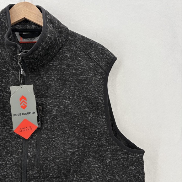 Free Country Vest Mens XL Black Sweater Fleece Quilted Full Zip Outdoor Hiking - Picture 2 of 15
